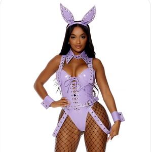 Forplay  PIERCED EARS SEXY BUNNY BODYSUIT Adult COSTUME Size S/M New with Tags